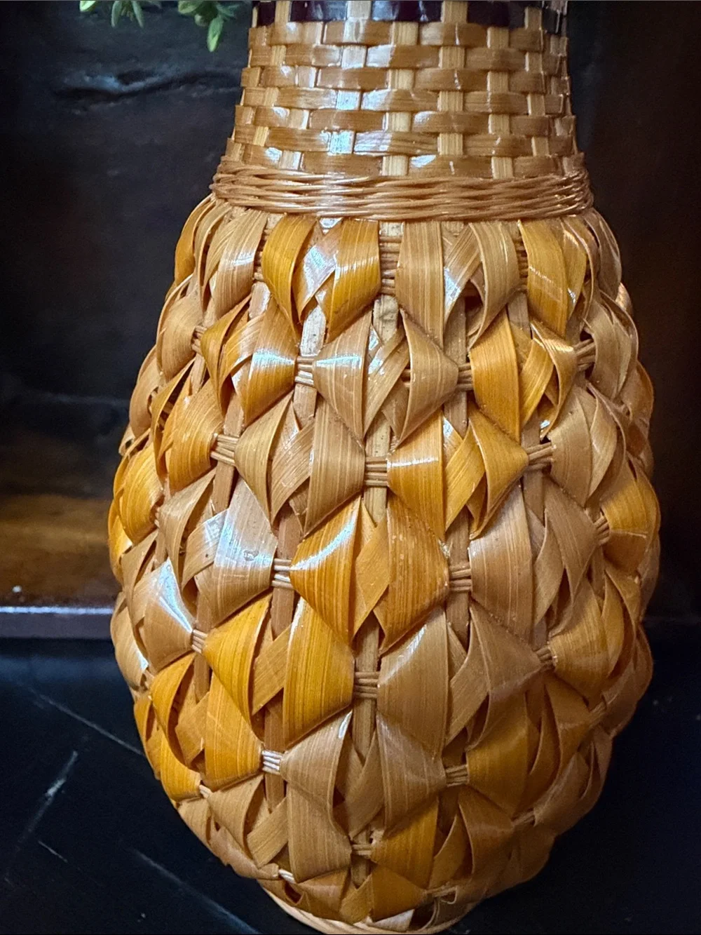 Vintage Rattan Handwoven Natural Brown Decorative Vase - Pineapple Style